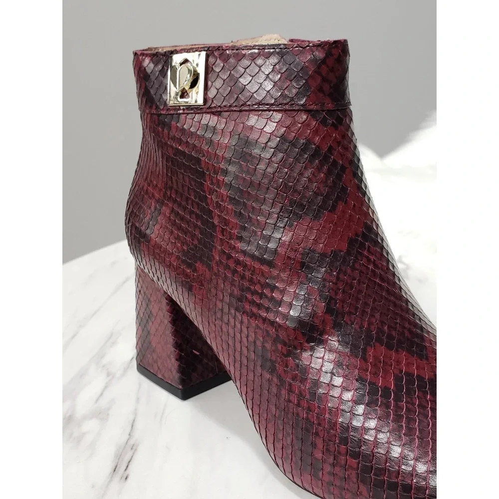 NEW SIZE 5 Kate Spade Adalyn Ankle Booties Burgundy Snakeskin Block Heel Red